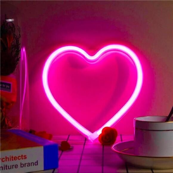Pink Heart Neon Sign LED Light Decorations Lamp, Table Wall Dorm Classroom Girl - Picture 1 of 7